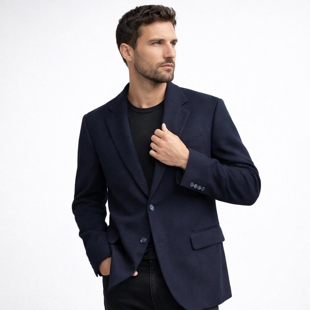 VTG 100% Cashmere Navy Blue Blazer USA Made Classic Tailored Sport Coat 44R - Picture 2 of 14